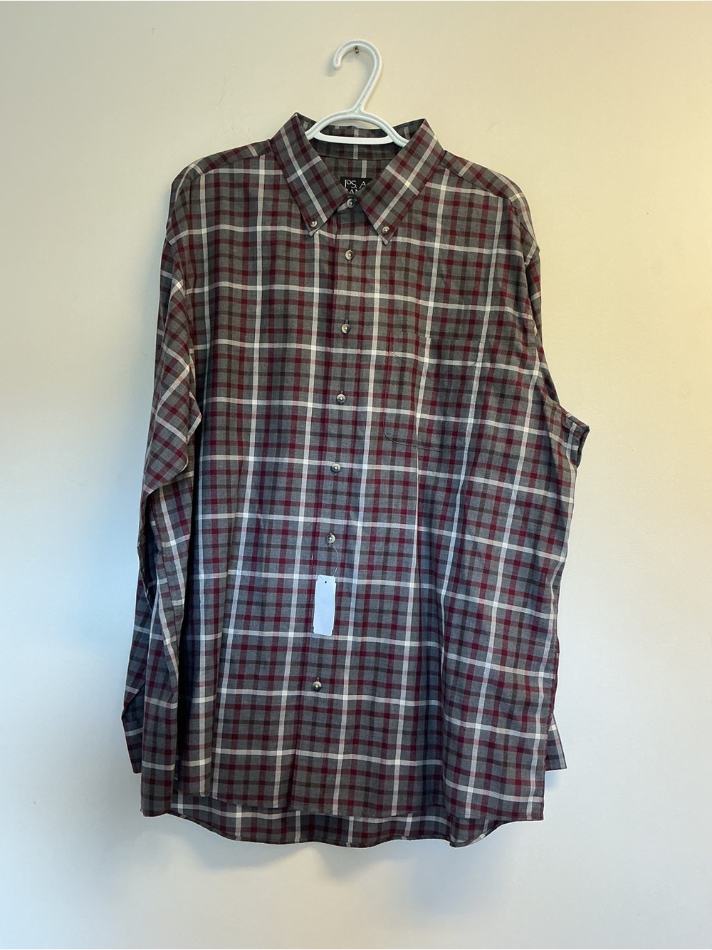 Jos. A. Bank Button-Down Plaid Shirt - Maroon, Gray, White XLarge